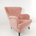 Vintage Roze Fauteuil Schuine Pootjes Roze Fijner Ribstof thumbnail 4