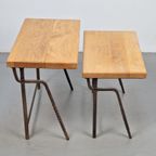 2 Brutalist Bijzettafel Nesting Tables Mimiset Eiken Metaal thumbnail 10