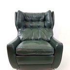 Vintage Groene Leren Fauteuil Op Wieltjes thumbnail 3