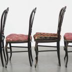 Set Van 4 Unieke En Sierlijke Antieke Franse Napoleon 3 Stoeltjes Ingelegd Met Parelmoer thumbnail 5
