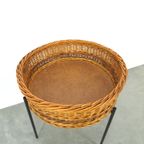 Rotan Plantenrek Met Stalen Voet, Vintage thumbnail 2