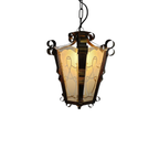 Art Deco - Lantaarn Hanglamp - Messing - Gesatineerd Glas thumbnail 5