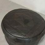 Vintage Leren Peof Ottoman, Zwart thumbnail 4