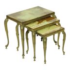 Set Van 3 Nesttafels Onyx Marmer Messing Hollywood Regency thumbnail 6