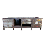 Prachtige Grote Vintage Industriele Toonbank Werkbank 273 Cm thumbnail 2