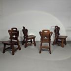4 X Brutalist Oak Dining Chairs / 60's thumbnail 3