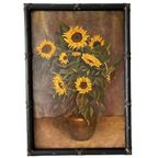 Antiek Xl Schilderij Zonnebloemen Olieverf M. Bertels 1920’s thumbnail 2