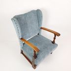 Brocante Blauwe Rookstoel | Antiek Blauwe Fauteuil thumbnail 3