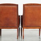 Luxe, Statige Set Van 2 Cognac Kleurige Rundleren Art Deco Design Fauteuils thumbnail 4