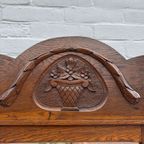 Antiek Eiken Wastafel, Kaptafel Of Commode Met Wit Marmer Blad En Spiegelopstand thumbnail 6
