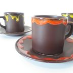 5 Vintage Kop En Schotels Keramiek Met Druipglazuur Retro Servies Jaren 70 Koffie Kopjes thumbnail 6