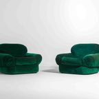 Plompe Postmoderne Italiaanse Lounge Banken In Diepgroene Flueel, 1970 thumbnail 2