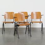 Set Van 4 Vintage Jaren ’60 Dutch Design Marko School/kantine/eetkamerstoelen Met Armleuningen thumbnail 3