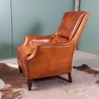 Cognackleurige Vintage Schaapsleren Fauteuil thumbnail 7