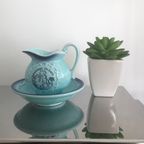 Prachtige Vintage Japanse Melkkannetje Met Schotel In Blauw Turquoise thumbnail 9