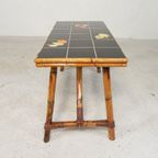 Rotan En Bamboe Salontafel Met Tegels, Tegeltafel, Jaren 50 thumbnail 15