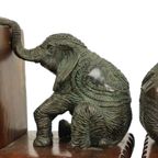 Vintage Koppel Boekensteunen Olifant Gepatineerd Brons Hout Leder thumbnail 11