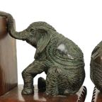 Vintage Koppel Boekensteunen Olifant Gepatineerd Brons Hout Leder thumbnail 14