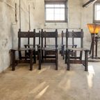 Set Van 6 Vintage Brutalist Eetkamerstoelen/ Spaanse Stoelen thumbnail 2