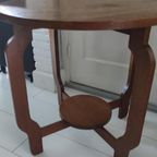 Vintage Bijzettafel Salontafel Rond Bruin Eiken thumbnail 9