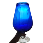 Zeer Grote Kobalt Blauwe Empoli Glas Vaas Met Ribbels thumbnail 3