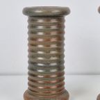 Set Vintage Aardewerk Geribbelde Cilinder Vaas Scandinavisch thumbnail 4
