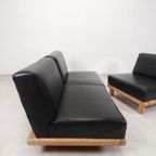 Brutalist Style Sofa Set In Black Leather thumbnail 4