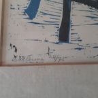 Linoneum Snede Ballerina Schilderij Gesigneerd Kunst Druk thumbnail 3