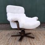 Vintage Design Fauteuil Wit Leer Houten Poot Draaifauteuil thumbnail 7
