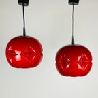 Pair Of Red Glass Artichoke Pendant Lights By Peill And Putzler thumbnail 3