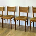 Vier Mid Century Rieten Eettafel Stoelen | 4 Stoelen Set thumbnail 2