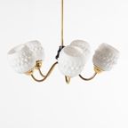 White Crystal Shades Brass Ceiling Lamp, Sweden 1950’s thumbnail 4
