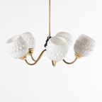 White Crystal Shades Brass Ceiling Lamp, Sweden 1950’S thumbnail 4