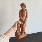 Mooi Houtsnijwerk Beeld Visser Man Met Vissen thumbnail 2