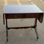 Mid-Century Feder Style Mahogany Drop Leaf Trestle Table thumbnail 2