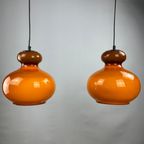 Pair Of Brown Glass Pendant Light By Peill And Putzler, 1960 thumbnail 4