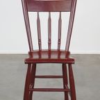Vintage Hollandse Boeren Eetkamer/bijzetstoel Gemaakt Van Bordeaux Rood Gekleurd Hout thumbnail 7