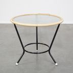 Leuke Vintage Ronde Rotan Bijzet/salontafel Met Wolkenglazen Blad thumbnail 2