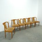 6X Teakhouten Eetkamerstoelen Met Stoffen Bekleding thumbnail 2