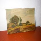 Vintage Landscape Painting On Canvas * Signed Countryside Scene thumbnail 6