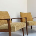 Vintage Fauteuil Met Teak Houten Frame En Gele Bekleding thumbnail 3