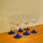 Set Van 6 Vintage Wijnglazen Wijn Glazen Blauw thumbnail 7