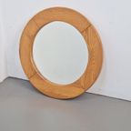 Vintage Pine Wood Ronde Spiegel Scandinavisch ’70 Retro thumbnail 5
