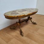Vintage Ovale Messing Salontafel Koffietafel Met Marmer Blad thumbnail 6