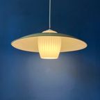 Mid Century Deense Hanglamp  Met Gele Metalen Kap En Opaline Glazen Kap thumbnail 3