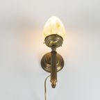 Art Deco Stijl Wandlamp - Herda Holland - Messing - Gemarmerd Puntglas - 80'S thumbnail 5