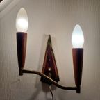 Deens Midcentury Wandlampje Van Teak En Messing, thumbnail 4