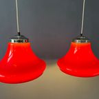 Rode Space Age Hanglamp Van Plexiglas Met Chroom Kapje thumbnail 4