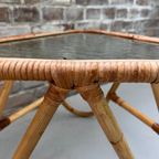 Mid Century Rotan Tafel Met Glasplaat, Vintage Bamboe Bijzettafel Jaren 70. thumbnail 9