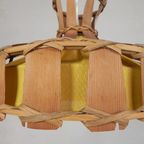 Vintage Hanglamp Met Kap Van Rotan, Palmblad En Stof, Jaren 70 thumbnail 9